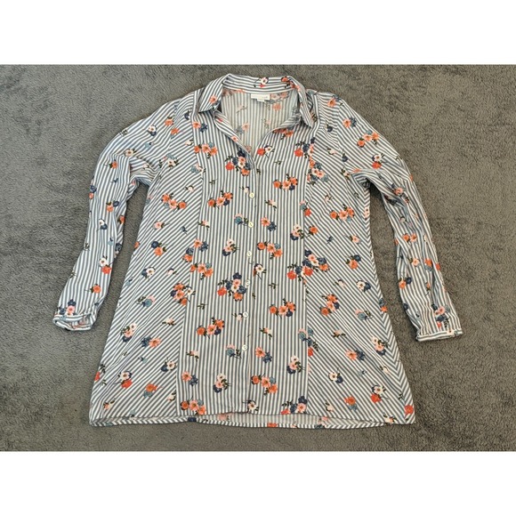 J. Jill Tops - J. Jill Button Up Blue Striped Shirt Floral Print Womens Medium Long Sleeve